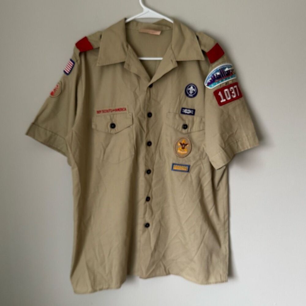 Vintage Boy Scouts Of America Detroit Troop With Patches Shirt